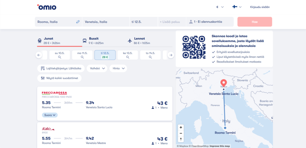 Omio kokemuksia Eurooppa junaliput
