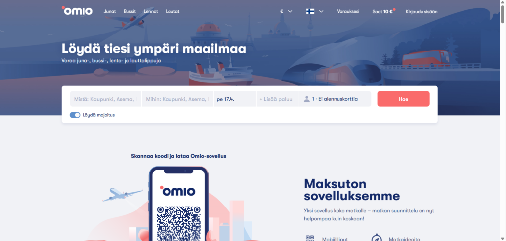 Omio lippupalvelu käyttöliittymä